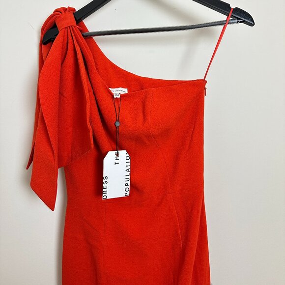 DRESS THE POPULATION Tiffany One-Shoulder Midi Dress in Poppy Size Small NWT - Picture 5 of 12